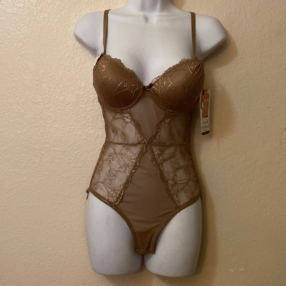 Rene rofe lingerie bodysuit push-up medium tan color